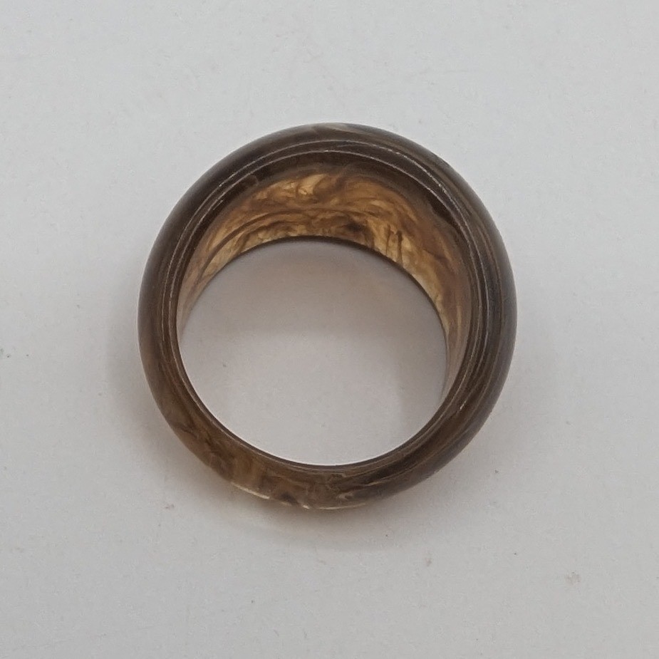 Chunky Brown Marbled Resin Dome Statement Ring Size 7.5 Retro Acrylic Jewelry