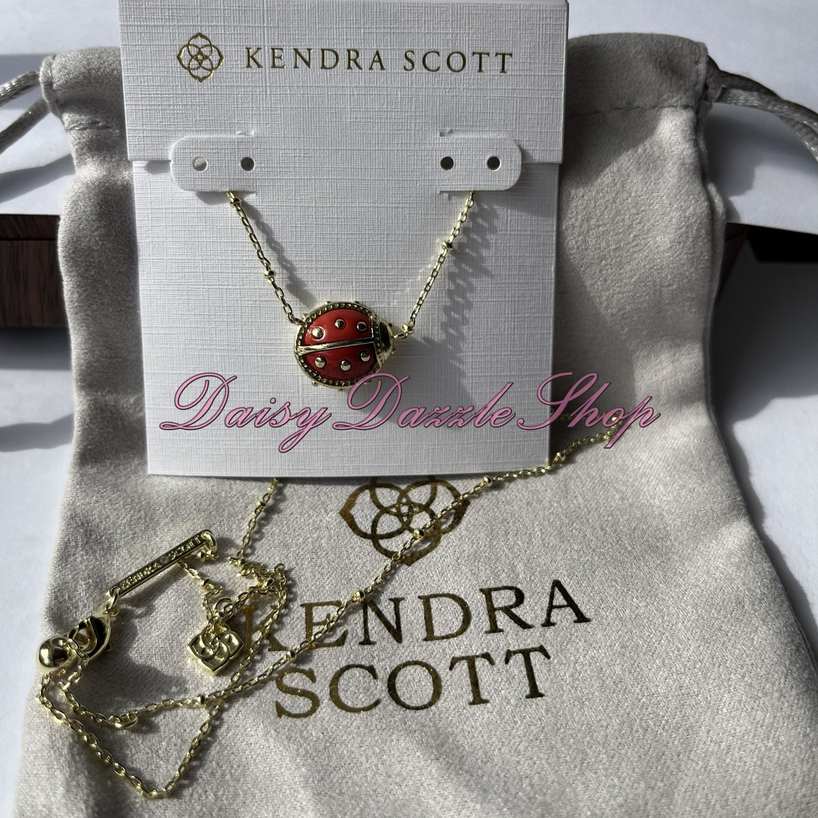 🐞New Kendra Scott Ladybug Gold Pendant Necklace In Red Vermillion Magnesite🐞