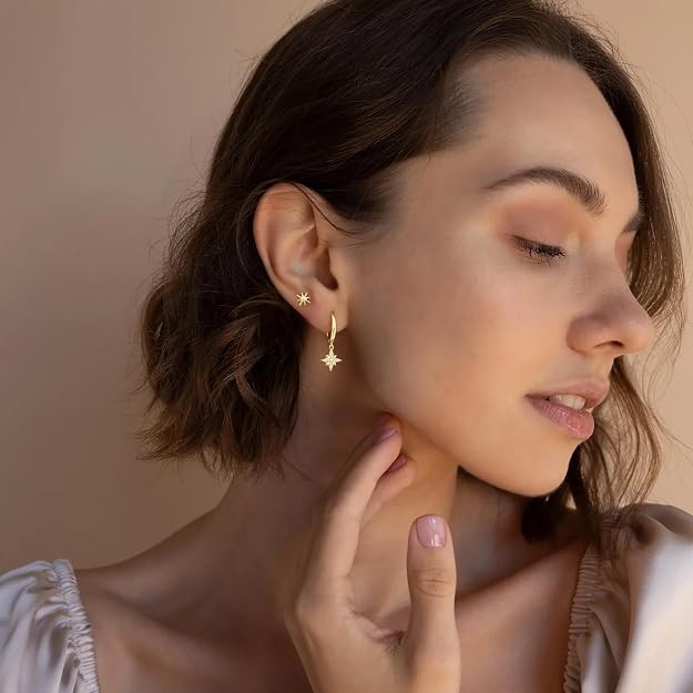 14K Gold Plated Huggie Hoop Earrings Set Women Men Hypoallergenic Cartilage New