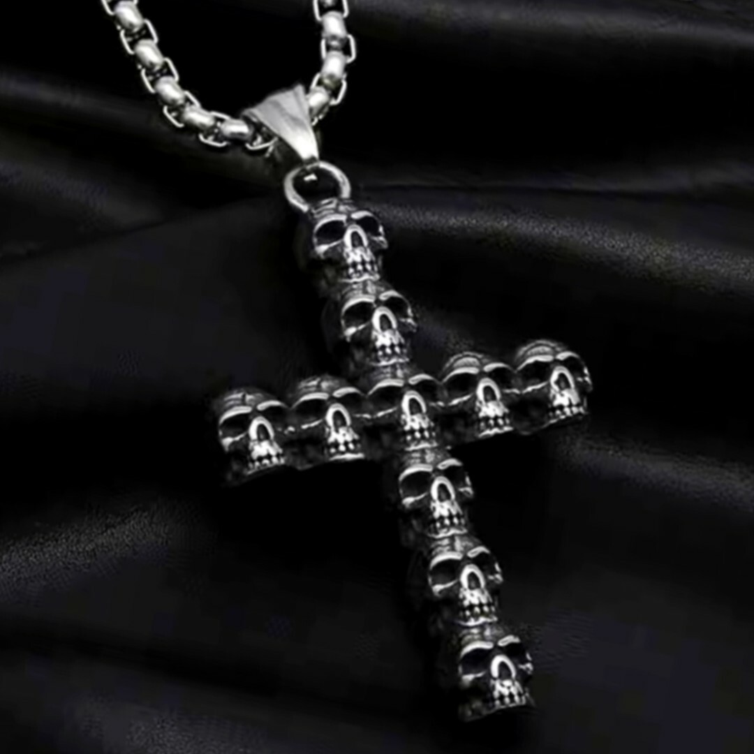 Mens Skull Skeleton Cross Pendant Necklace Punk Gothic Retro Jewelry Chain 24″