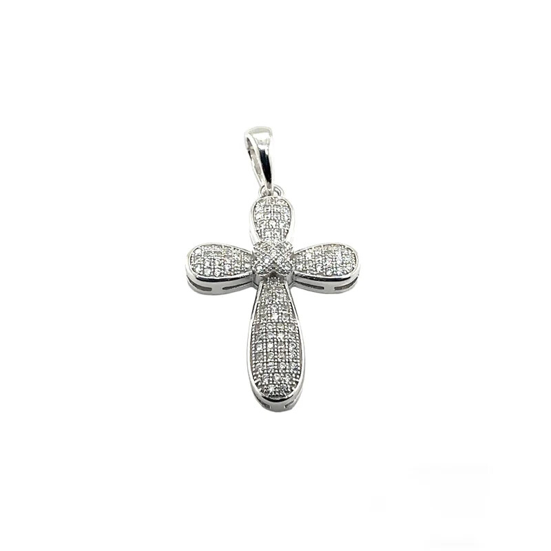 Solid 925 sterling silver hip hop cross pendant simulated diamonds