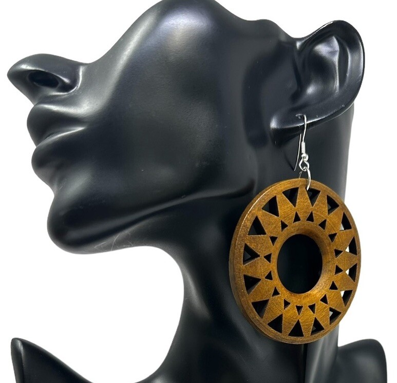 Handcrafted Wooden Earrings with Carved Design – Lightweight Wood Earrings