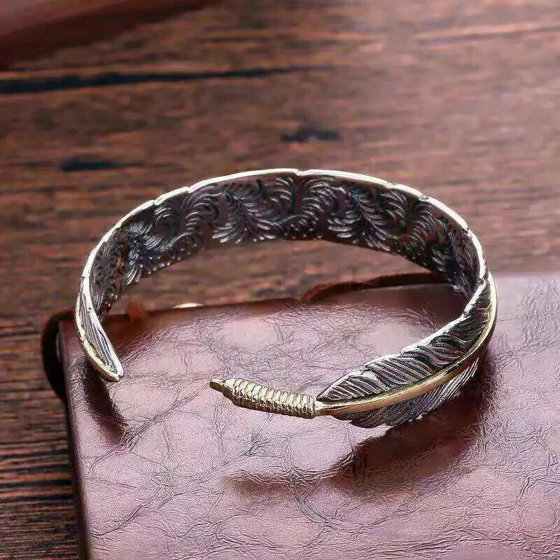 Hiphop Rock Feather Wing Cuff Bracelets For Men Boys Silver Color Metal
