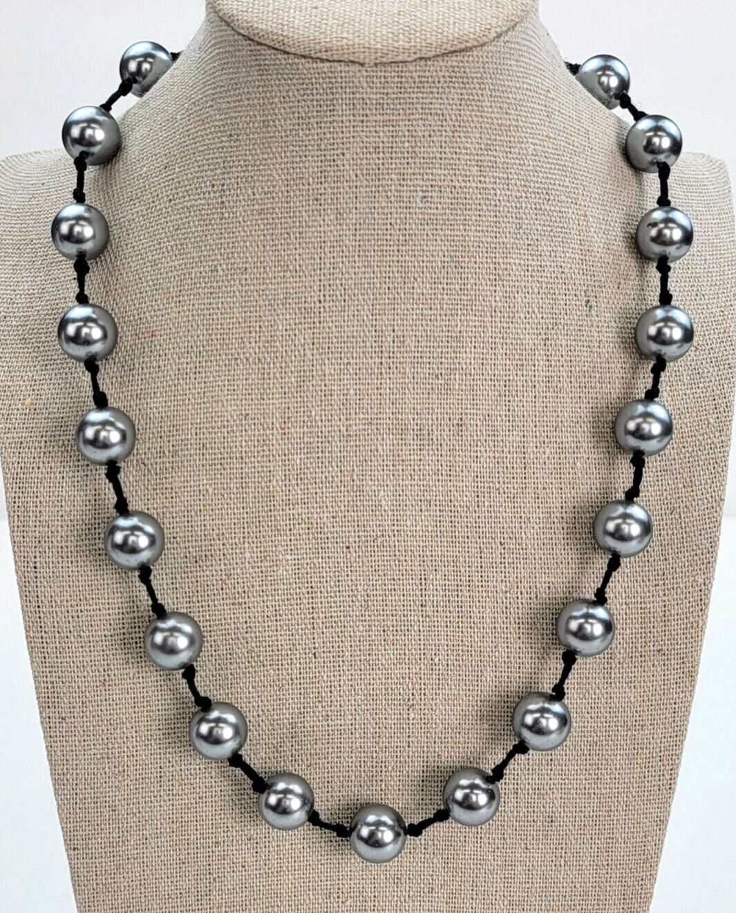 Dominique Cohen DOM Metallic Gray Glass Ball Bead Necklace Hand Knotted 21 in