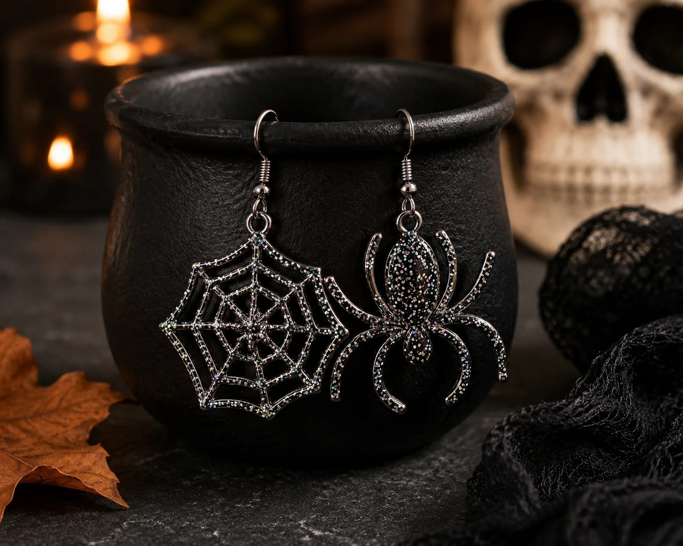 Spider Web Halloween Gothic Punk Earrings