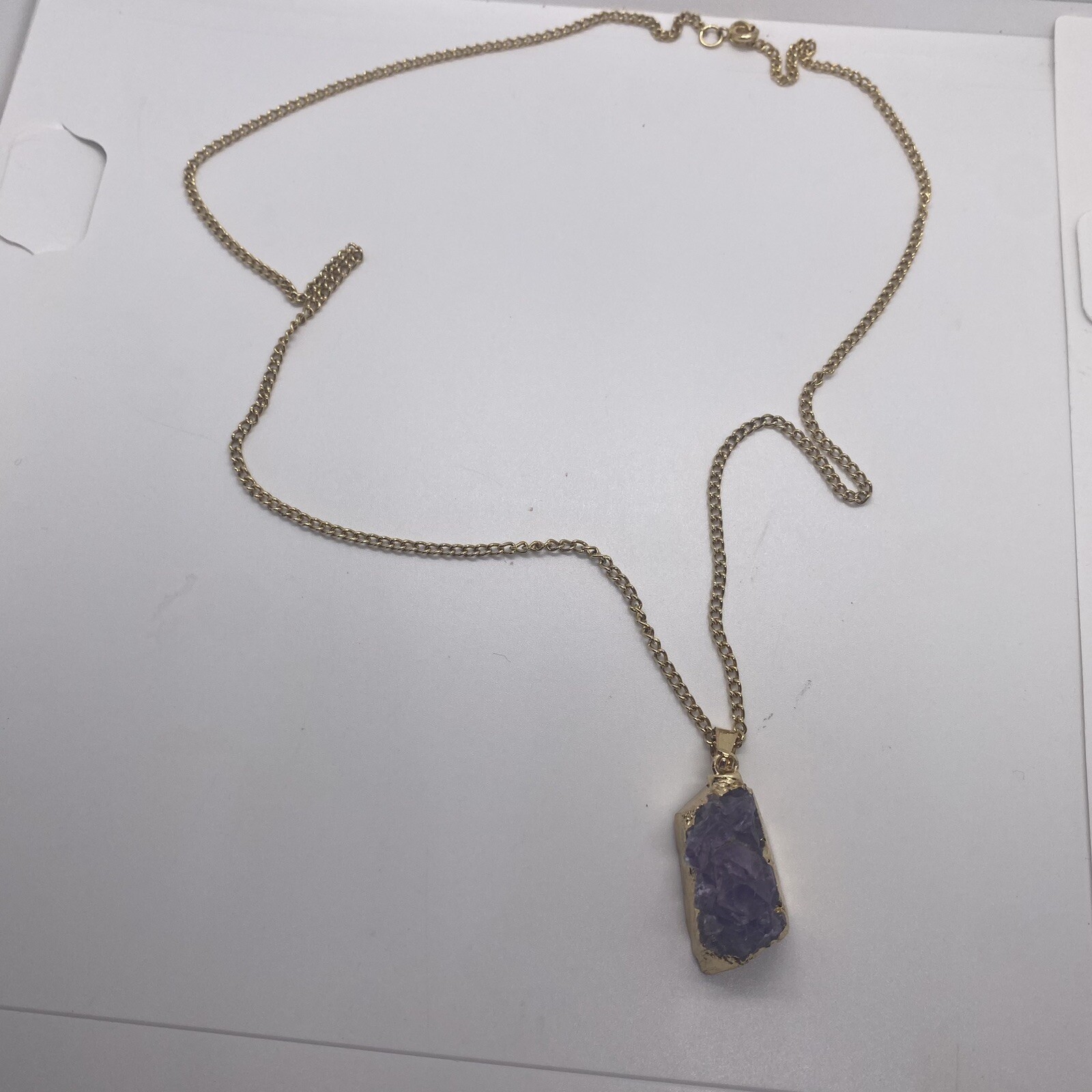 Necklace-Healing Amethyst Gold Setting and Gold Tone Chain (23.5 in) New