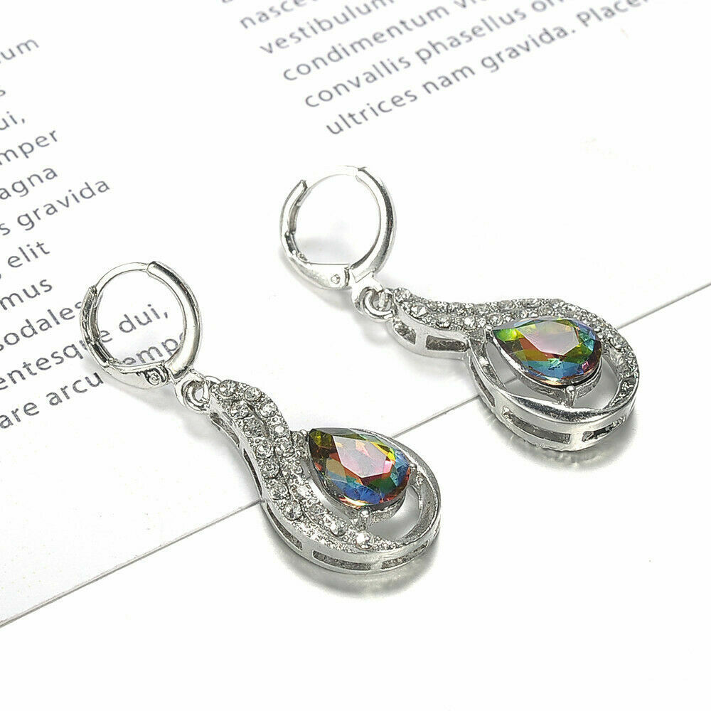 Elegant Handmade Rainbow Mystical Fire Topaz 925 Sterling Silver Hook Earrings