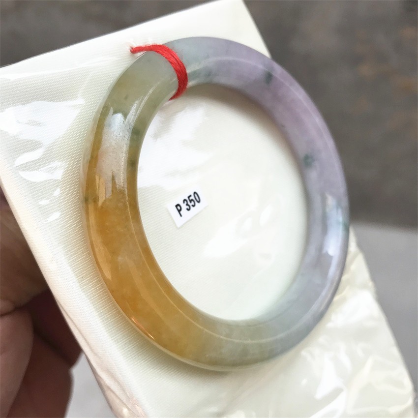 51.5MM Natural Ice Lavender Yellow Jadeite Jade Bracelet Emerald Jade Bracelet