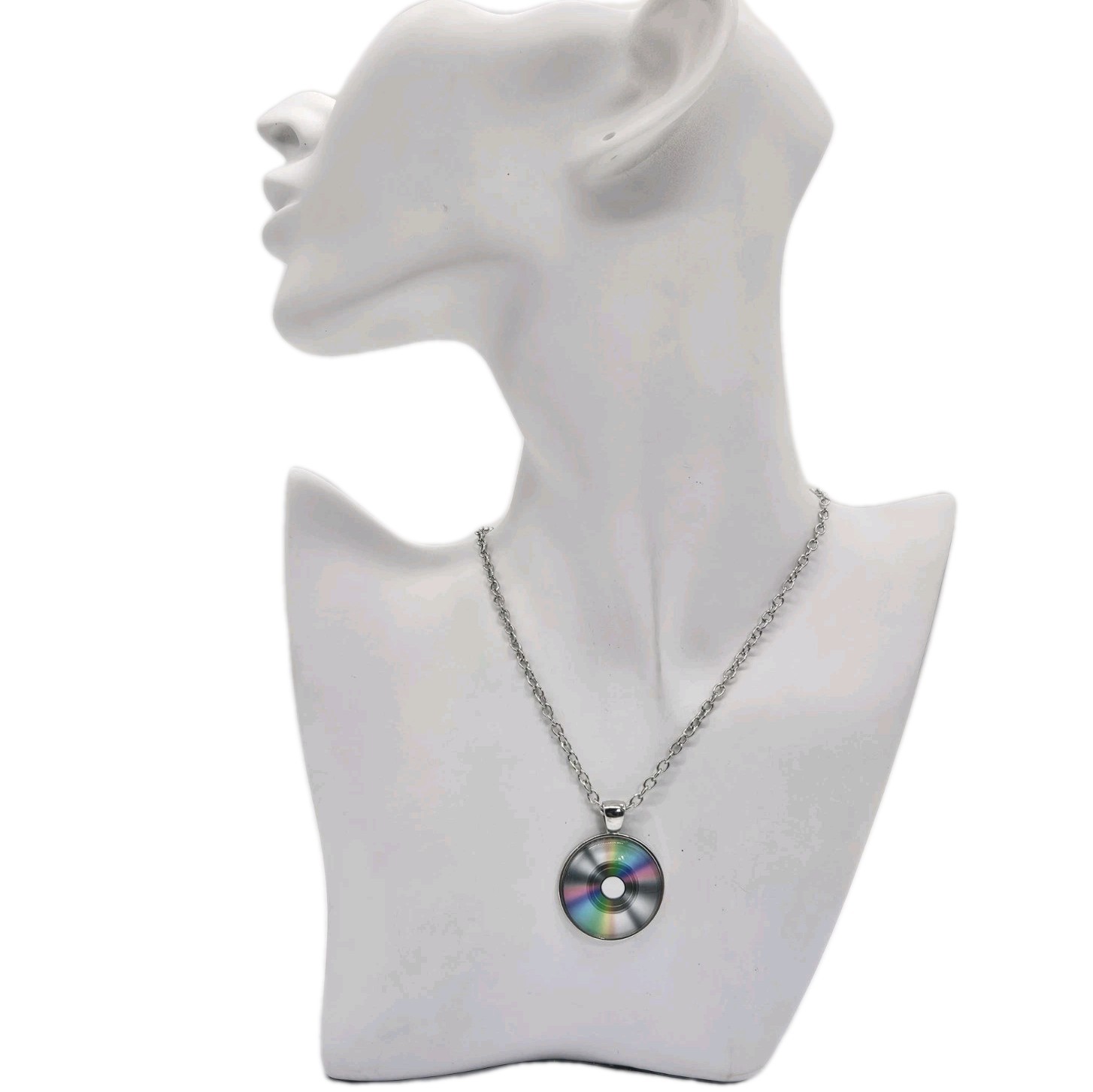 Music Record Pendant Necklace – Music Themed Jewelry – Silver Tone Disc & Chain