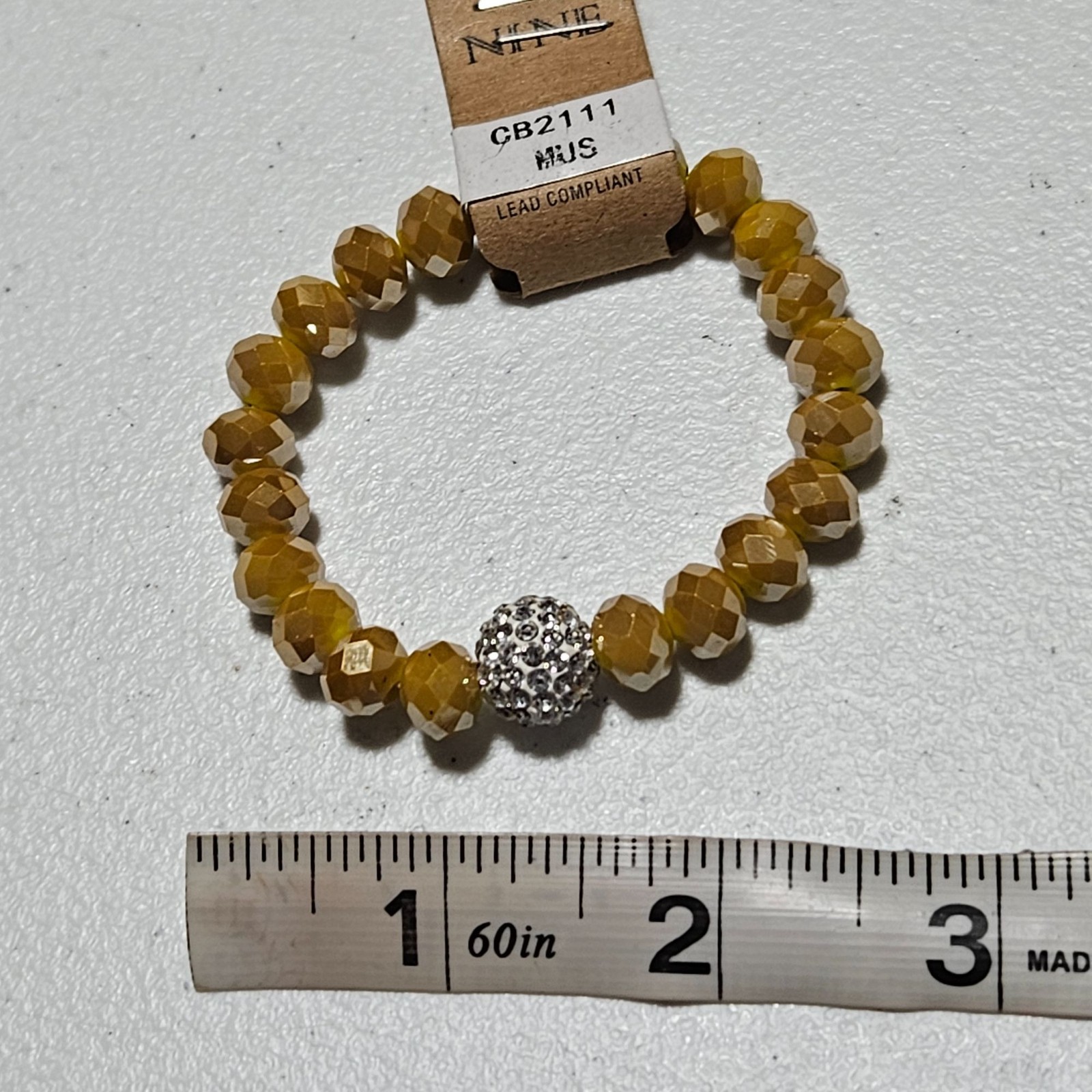 Elegant Nine Beaded Bracelet Rhinestone Ball Yellow Faceted Beads Lead Compliant