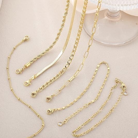 Gold Bracelets for Women Waterproof, 14K Real Gold Jewelry Sets for Wome
