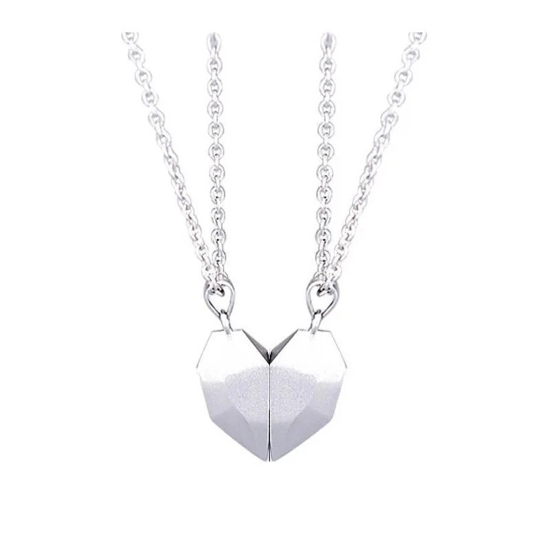 2Pcs Couple Friendship Magnetic Matching Love Heart Distance Pendant Necklace