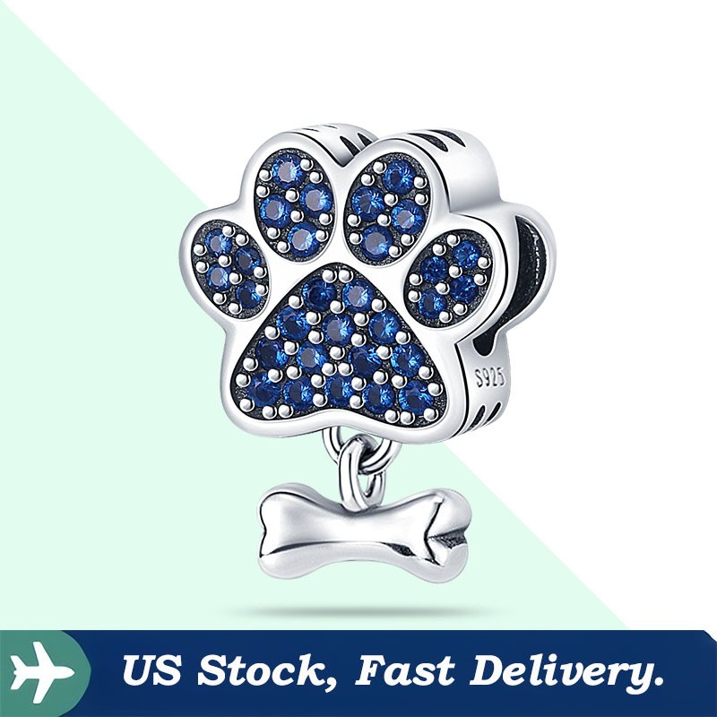KUNSIR 925 Sterling Silver Cute Paw Print & Bone Charm for Bracelet or Necklace
