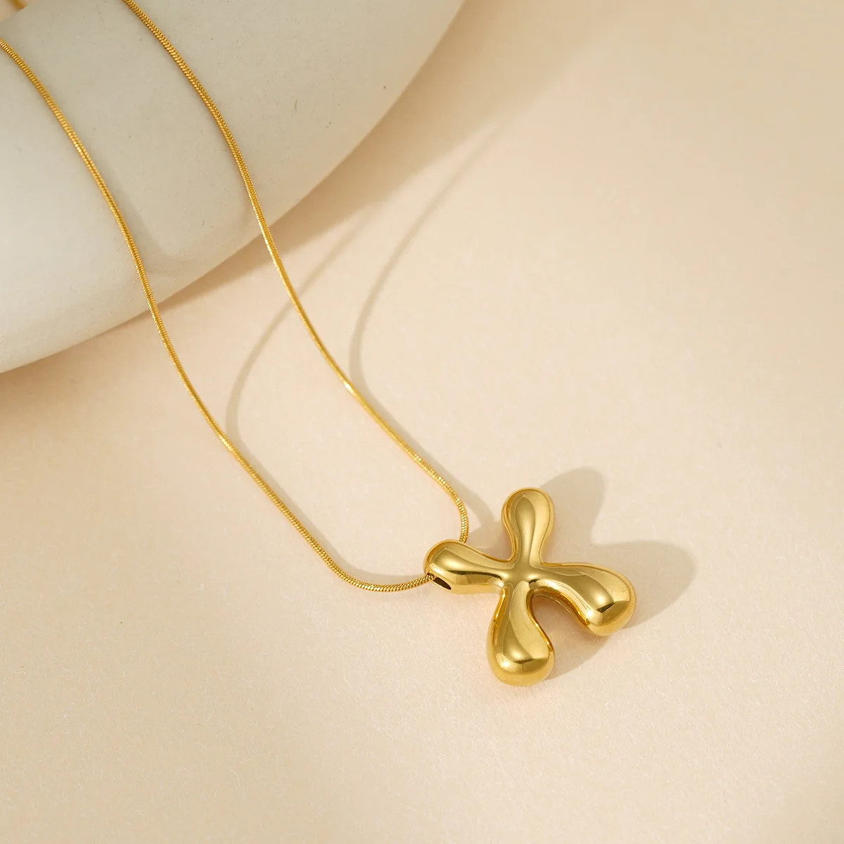 A to Z Bubble Alphabet Letter Pendant Necklace Gold Snake Chain 45cm/18inch