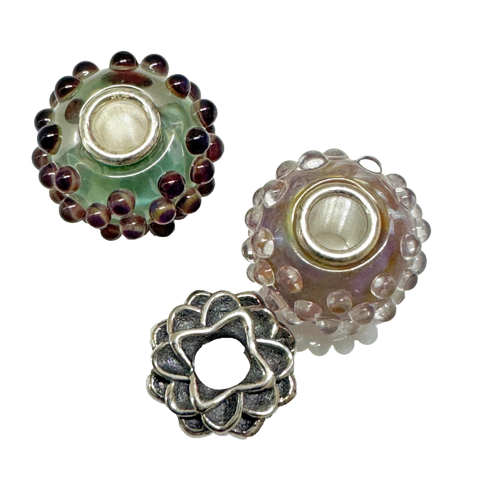 (Set of 3) Elfbeads or Trollbeads PETITE Beautiful Textured Beads and a Silver