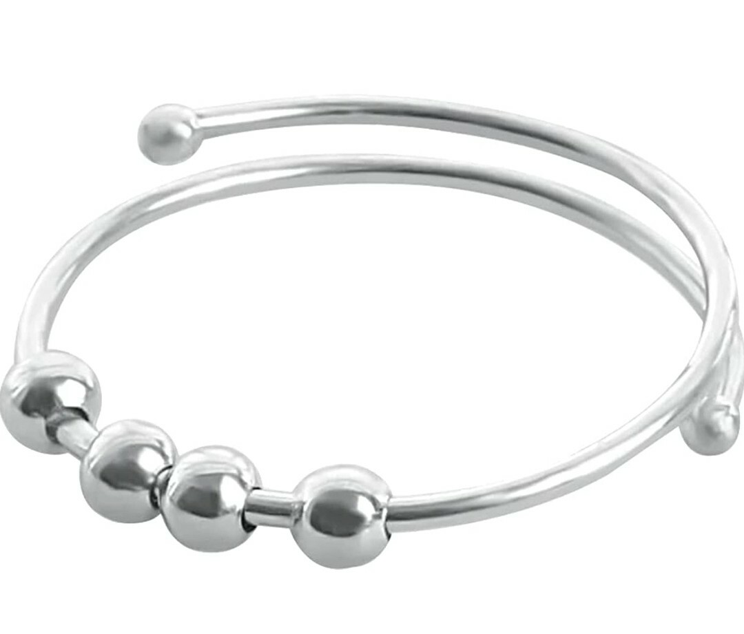 LIVAUNE S9999 Adjustable Anxiety Bead Fidget Ring size 8-10