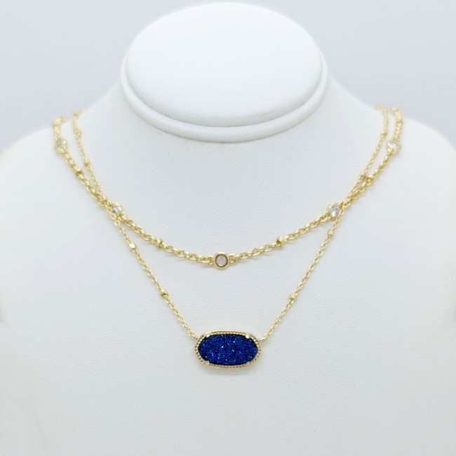 Kendra Scott Elisa Gold Crystal Multi Strand Pendant Necklace in Dark Blue Drusy