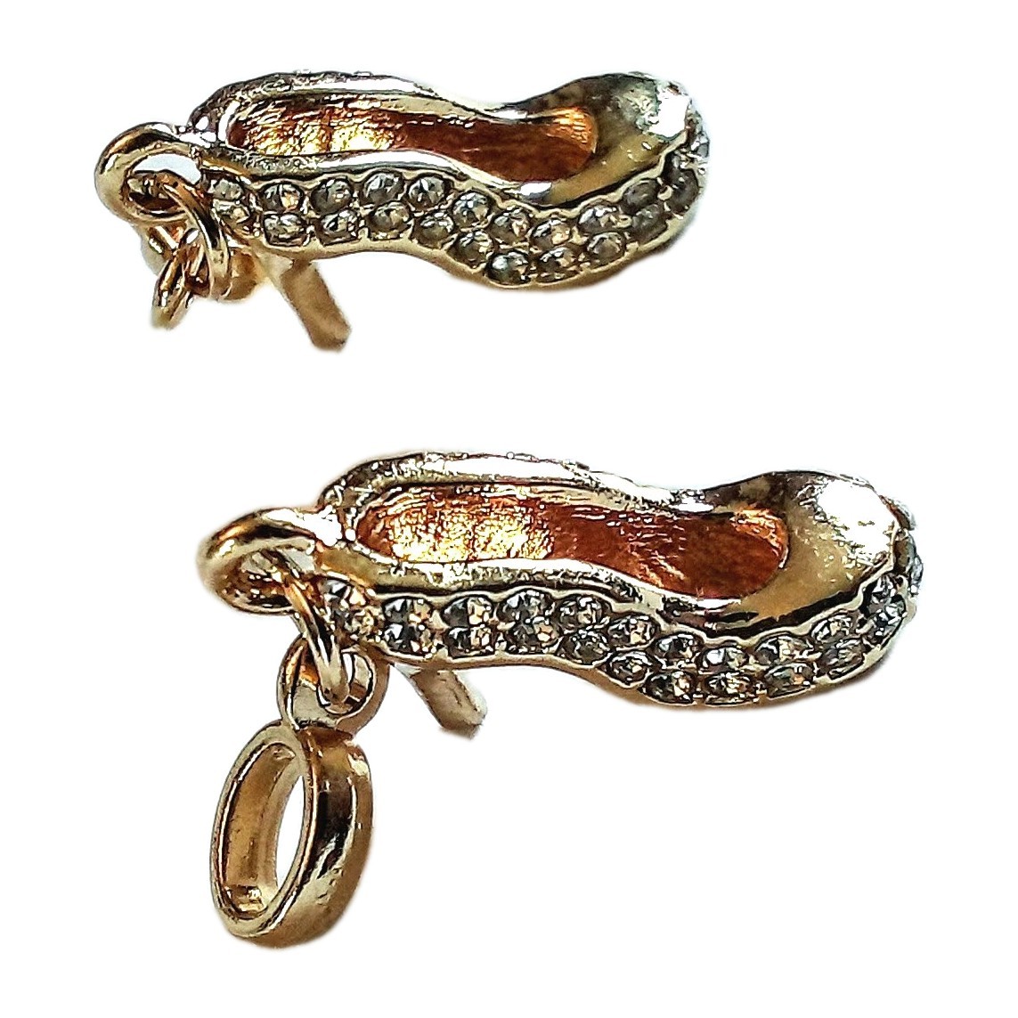 Two Rhinestone Gold Tone Platform High Heel Shoes Charms