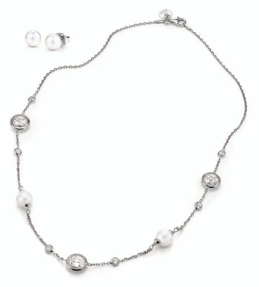 JOIA De Majorca 8mm Organic Man-Made Pearls on Cubic Zicronia Bezel Chain wit…