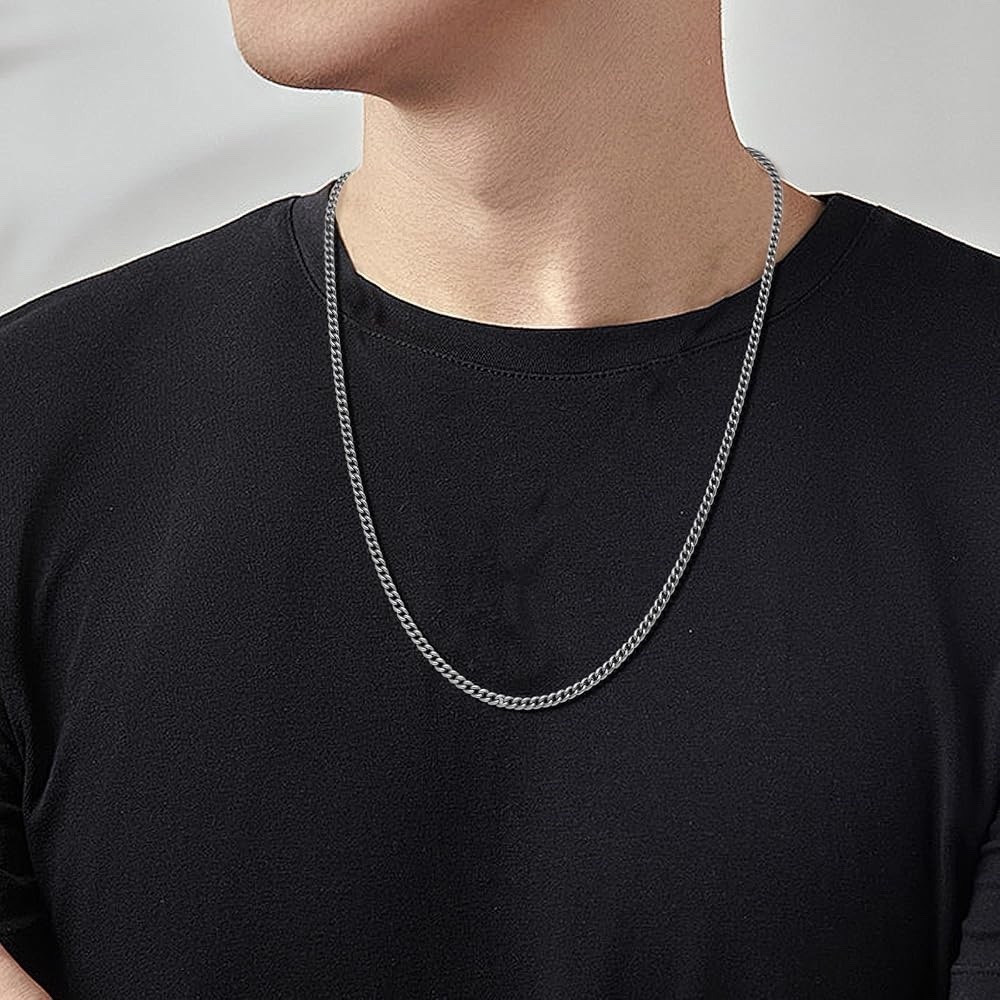 SanThree Solid Titanium Round O Chain Necklace for Men & Women, 3mm