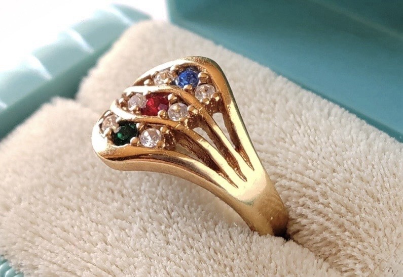 Vintage 1992 AVON Sparkling Wave RING Multi Color & Clear Rhinestones Sz 9