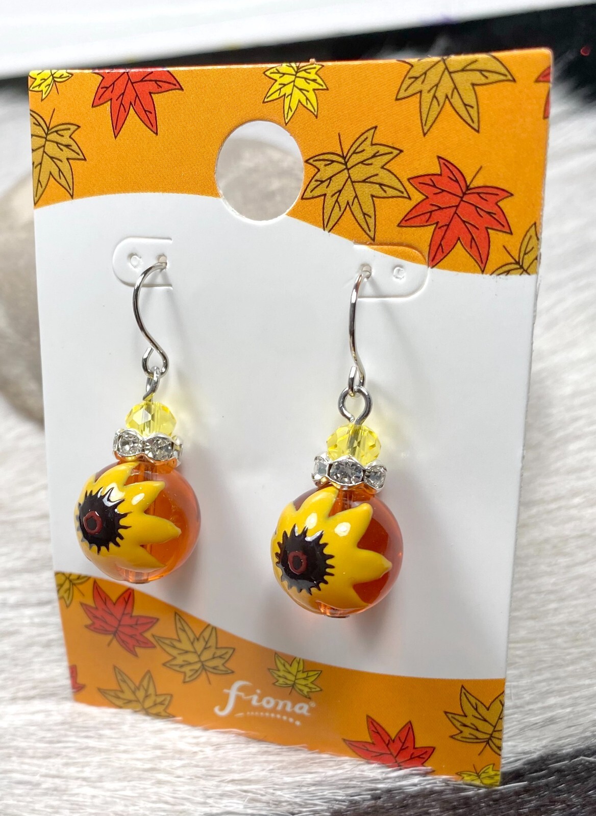 Sunflower Earrings Fall Yellow Orange Dangle Earrings for women