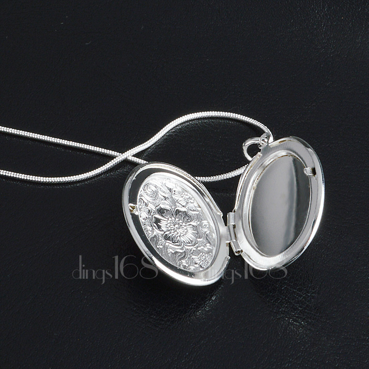 925 Sterling Silver Oval Shaped Flower Open Locket Pendant + Necklace Chain H43