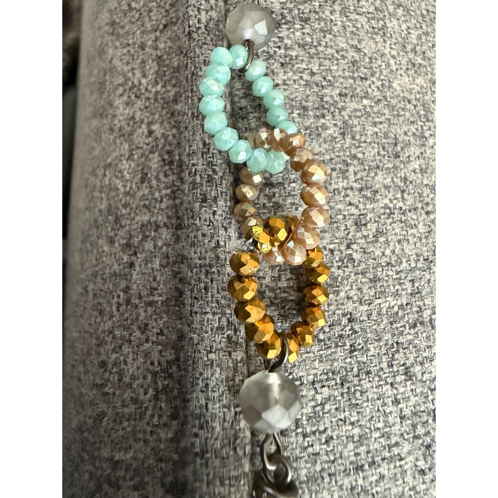 Vera Wang Simply Vera Beaded 36″ Long Necklace Gunmetal Turquoise Gold Tassel