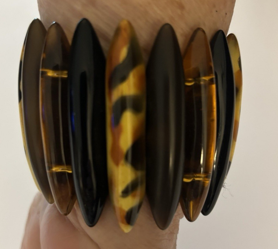 Lucite Strong Elastic Stretch Bracket Elongated Beads Natural Earth Hues&Pattern