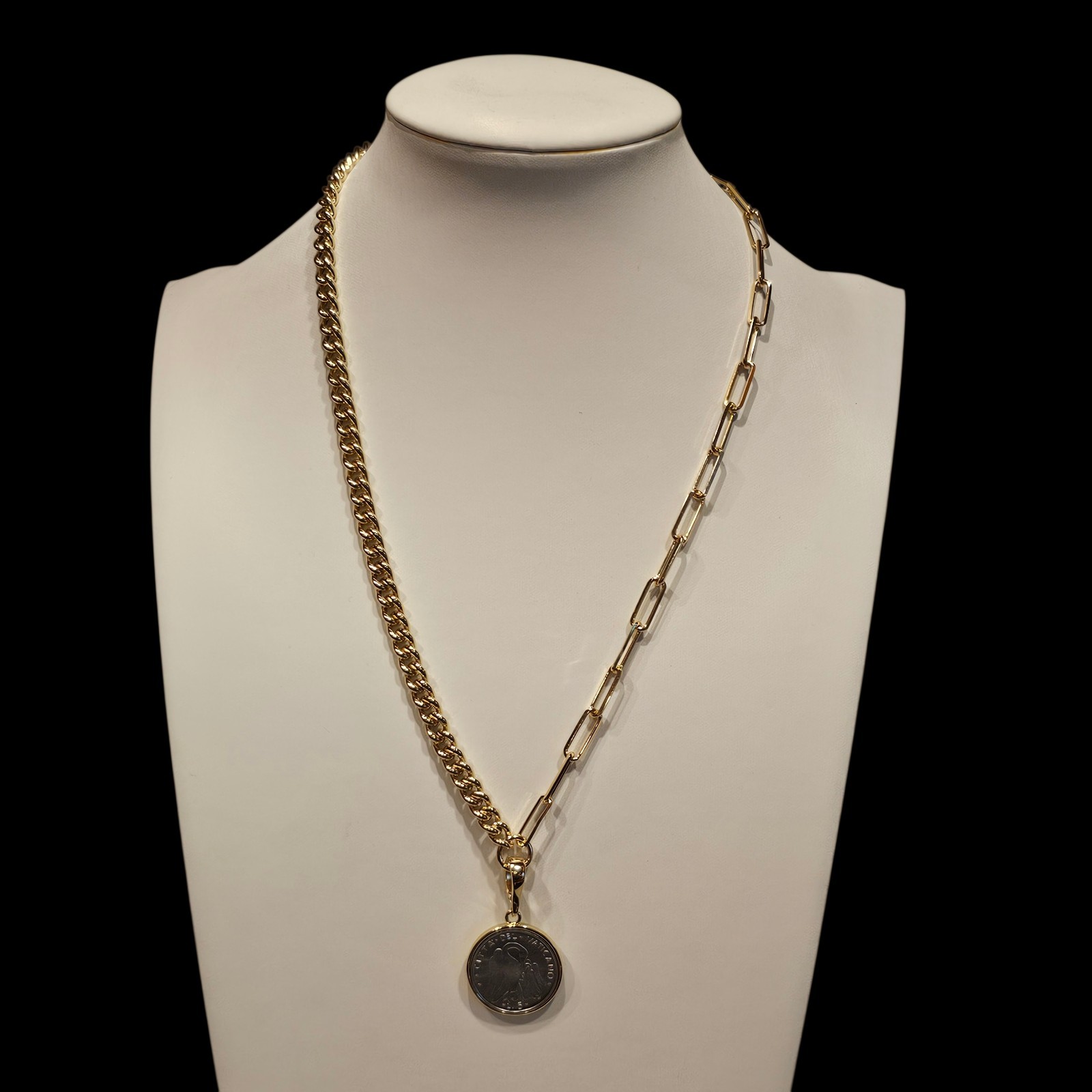 HSN Bellezza Vatican City Pelican Lira Coin Bronze Enhancer Pendant Necklace 20″