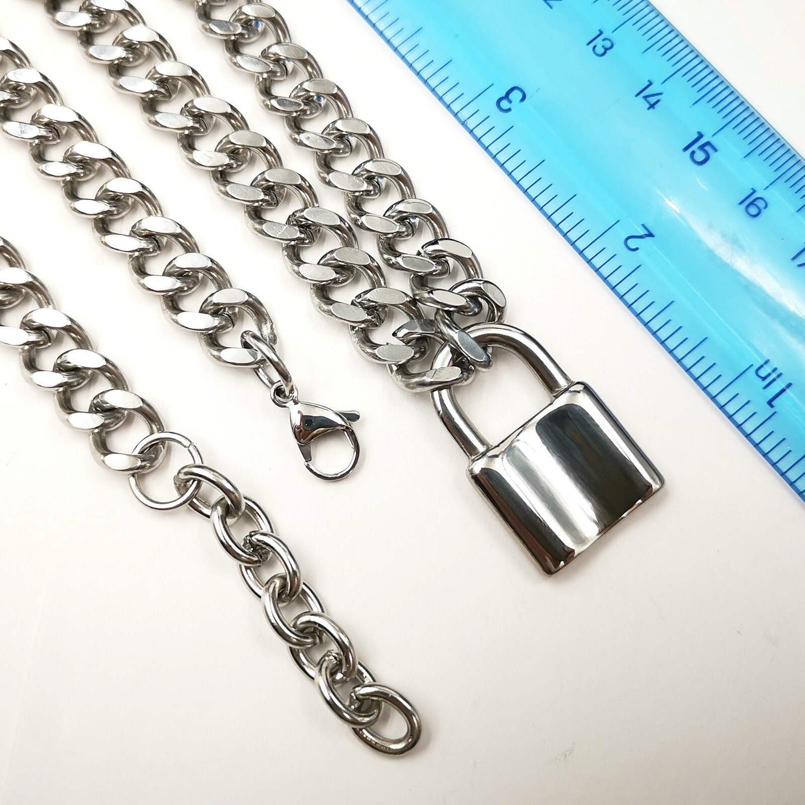 Partner Lock Necklace Padlock Pendant Interlocking Stainless Steel Curb Chain