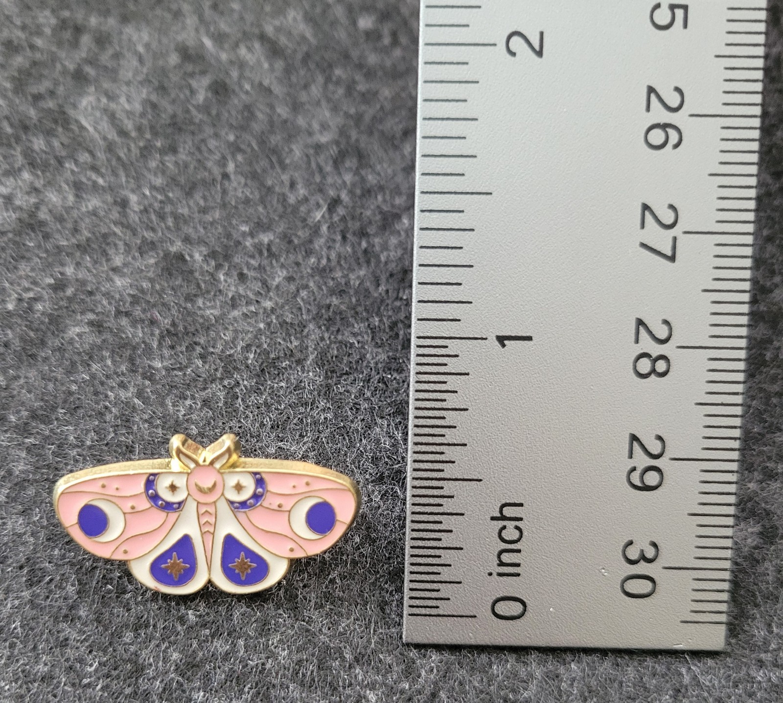 Pink Stars And Moons Moth Pin- Pink, Purple, White, Gold Tone Metal- New