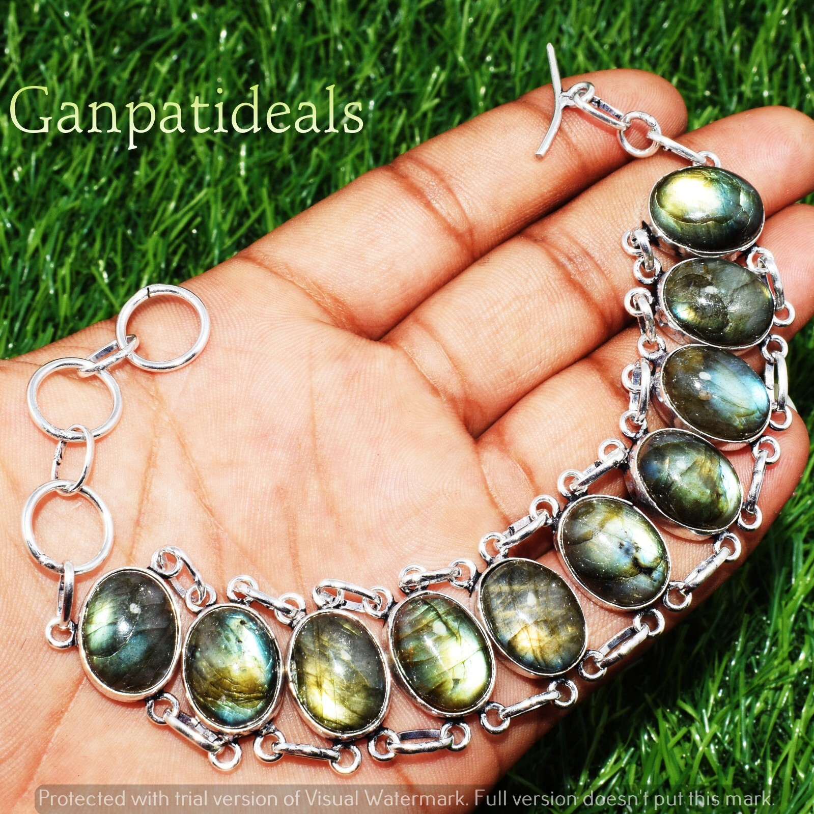 Labradorite Gemstone Fashion Big Bracelet 925 Sterling Silver Plated Jewelry
