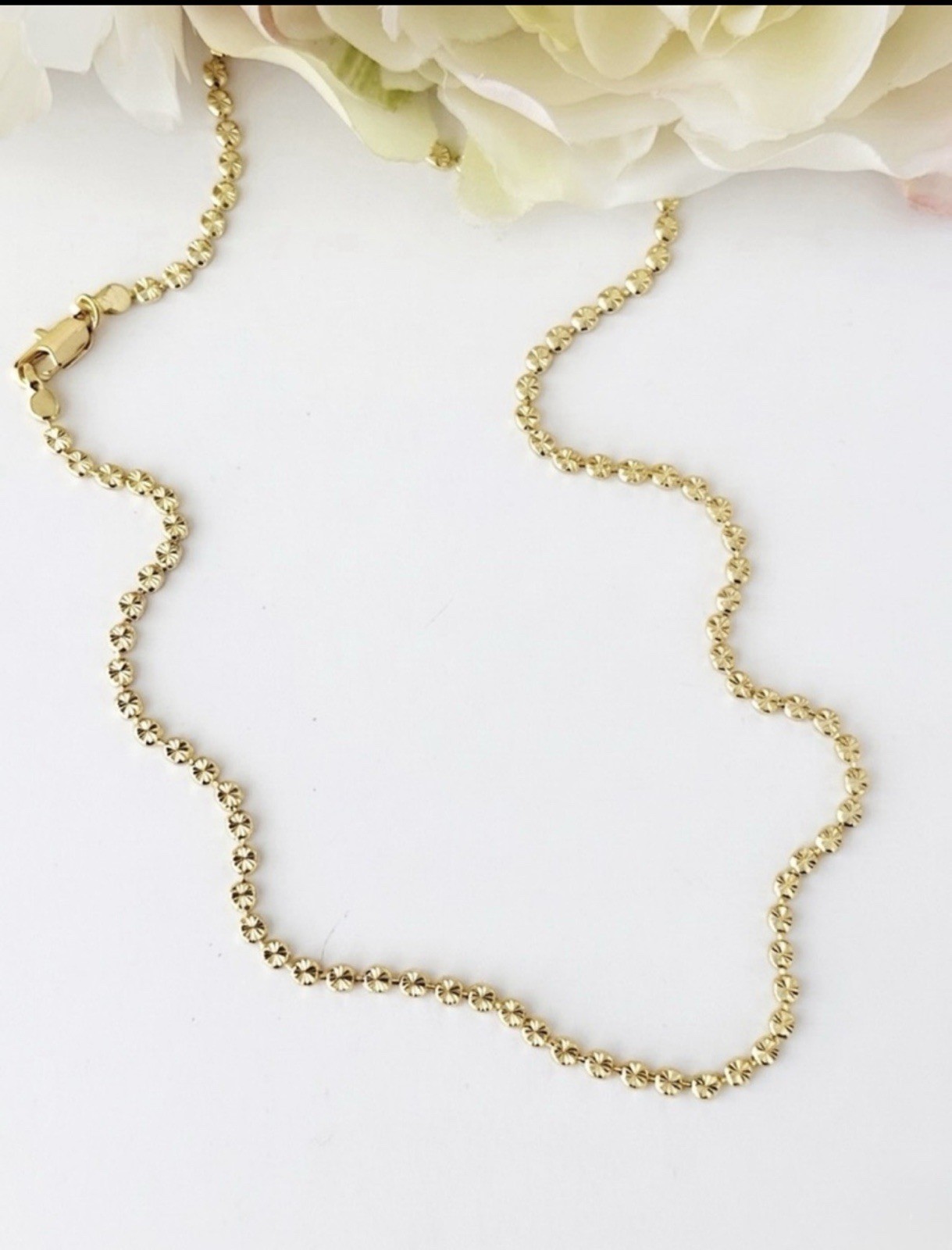 14K Gold Plated Moon Cut Ball Chain Necklace 18″ Water Resistant Women