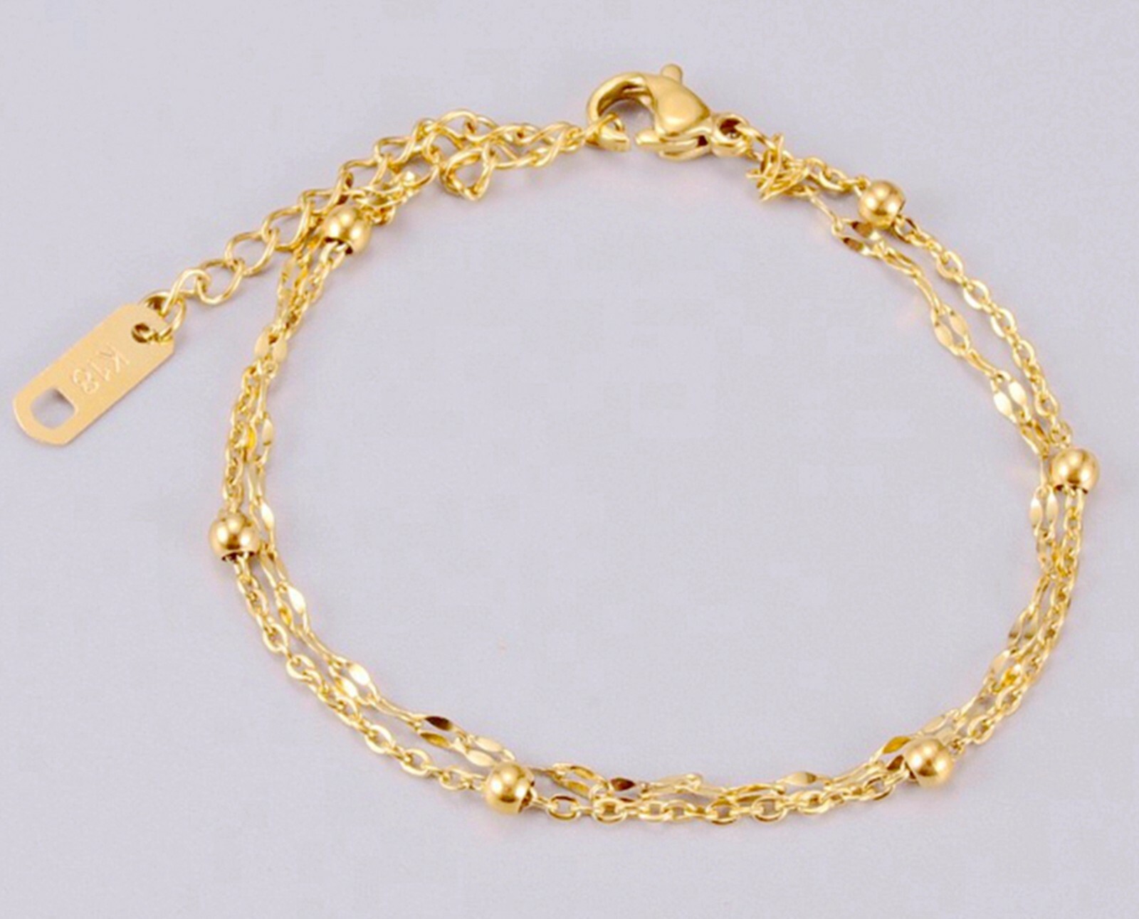 Titanium Stainless Steel Delicate Double Bead Twist Chain Anklet Bracelet 8-9.6″