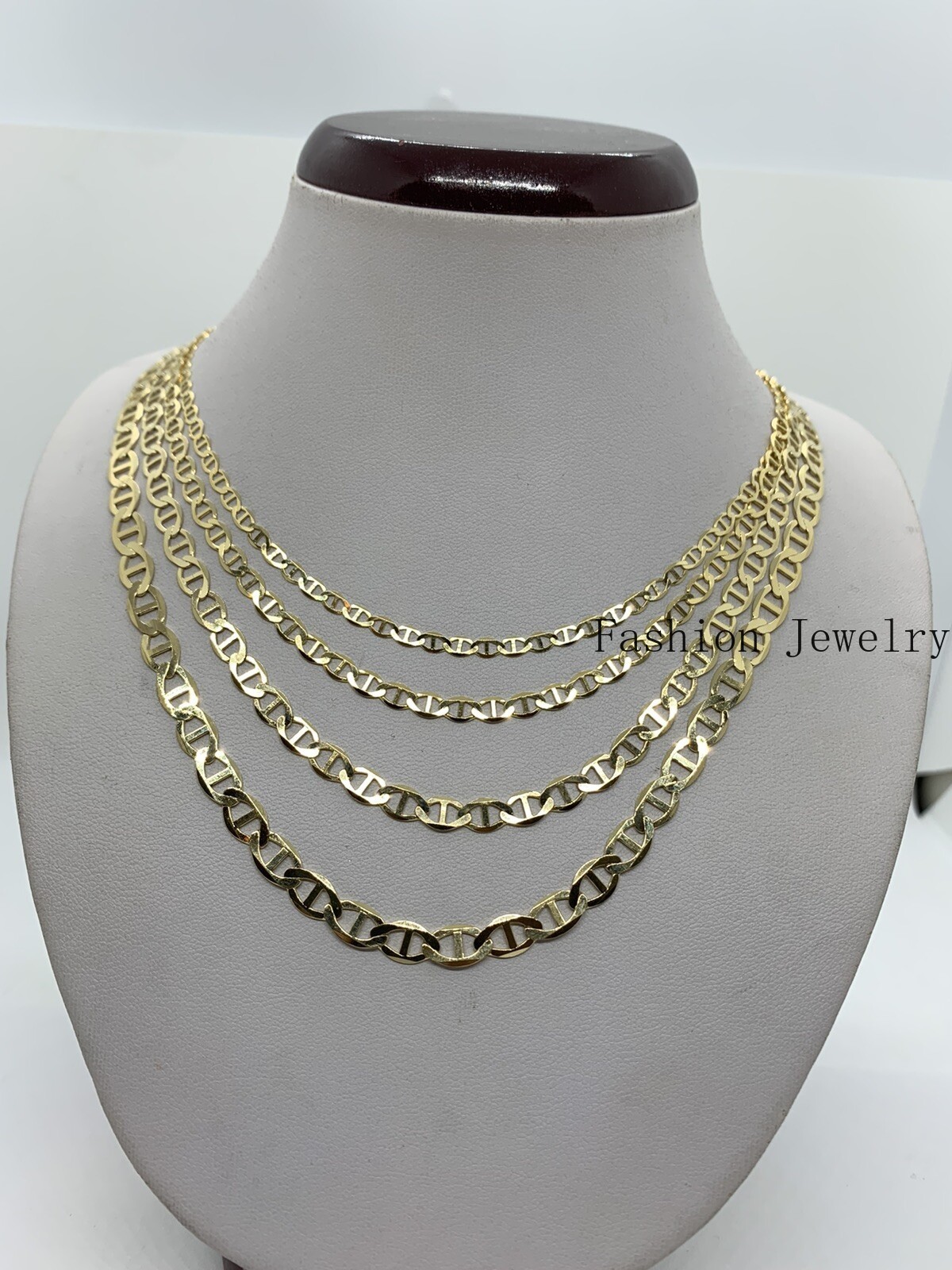 10K Solid Yellow Gold Anchor/Mariner Link Chains Necklace Men’s/Women’s 3.2-6mm