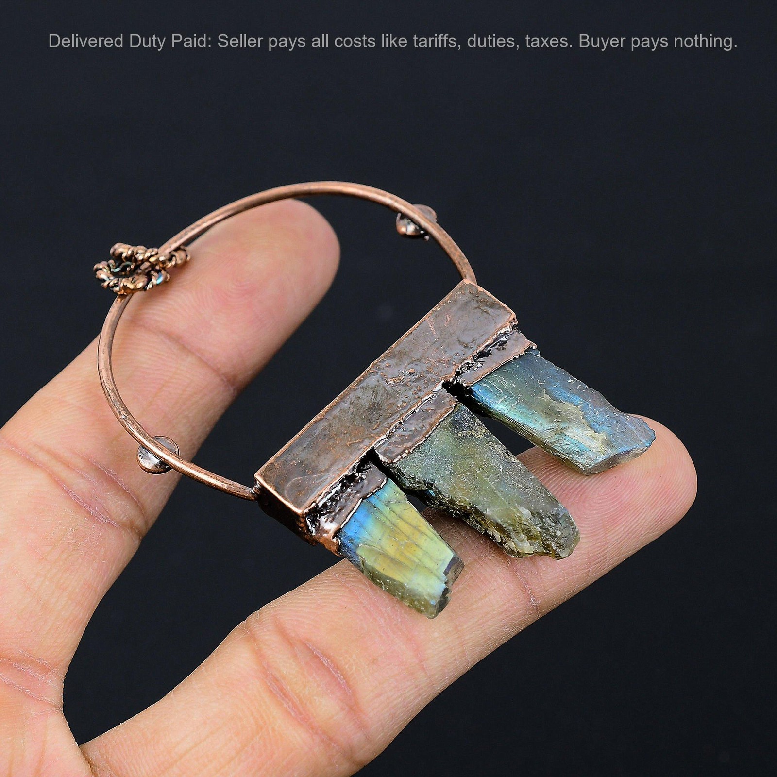 Labradorite Rough Gemstone Sleeping Beauty Turquoise Elegant New Pendant Copper