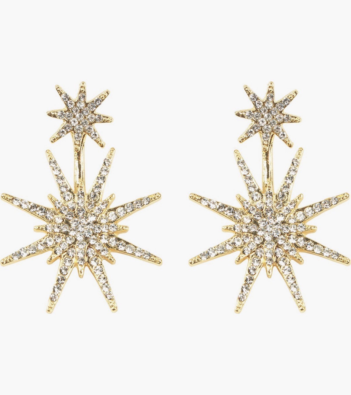 EyeCandy Crystal Detail North Star Statement Earrings Goldtone Pave Faceted 1.5”