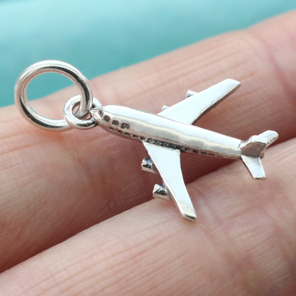 Airplane Charm Pendant 925 Sterling Silver Airliner Passenger Plane For Necklace