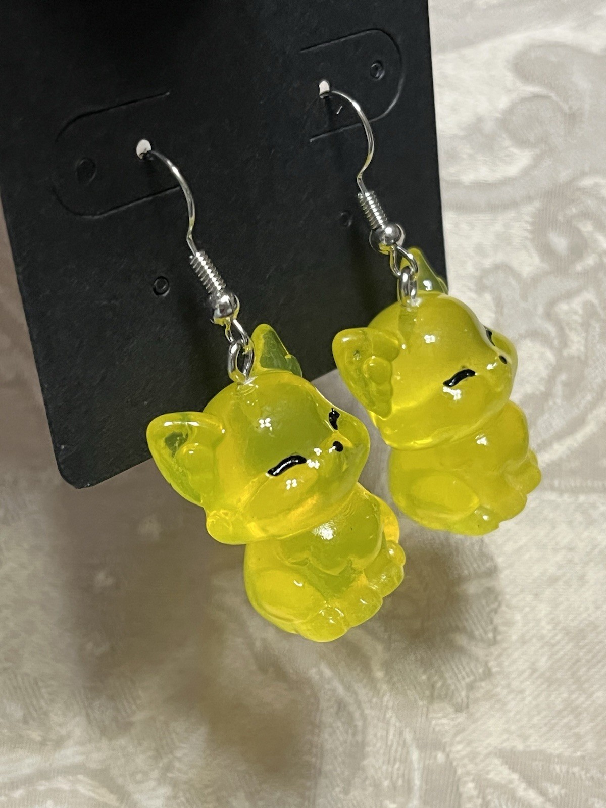 Fox Silver Drop Dangle Luminary Glow In Dark Boho Festival Earring Set