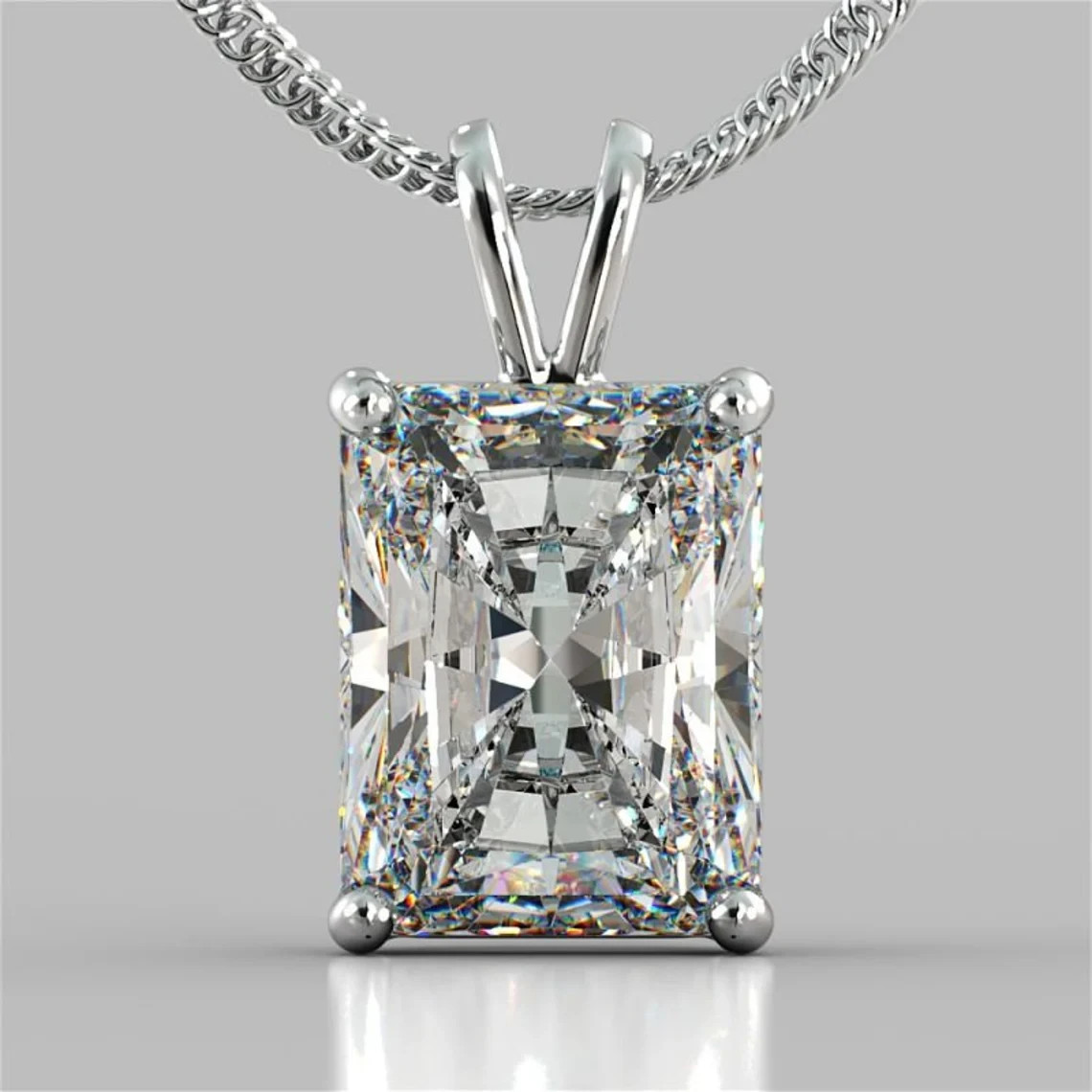 3 CT Radiant Cut Solitaire Moissanite Wedding Pendant 14K White Gold Plated