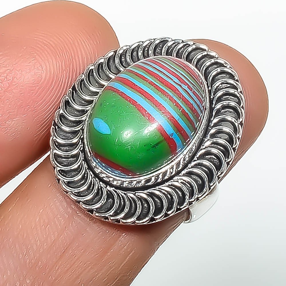 Rainbow Calsilica Gemstone 925 Silver Plated Ring s.7 TR7-230