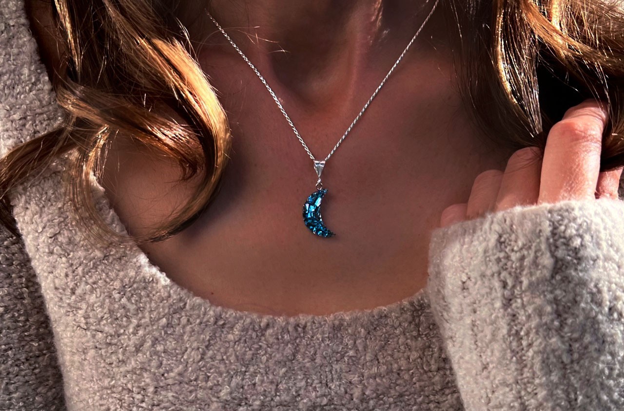 Bismuth crystal blue moon necklace, new, handmade, celestial jewelry Element 83