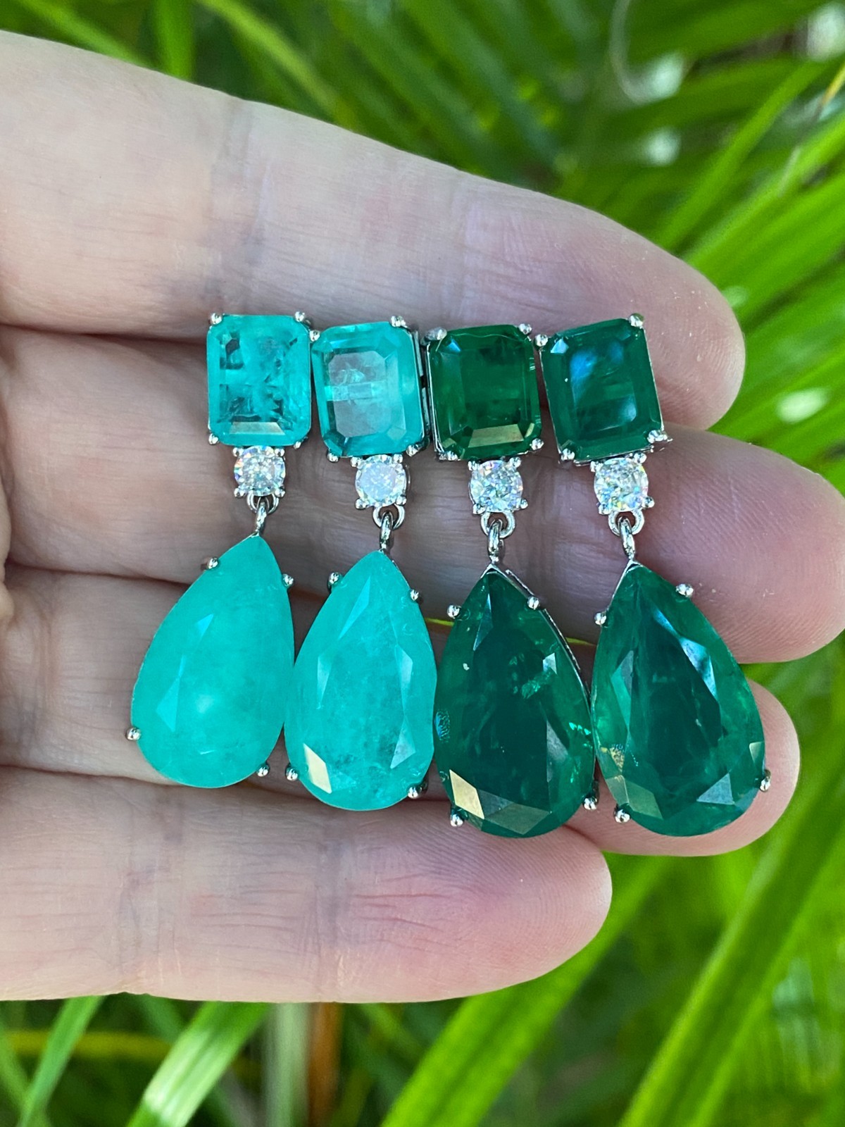 Paraiba Blue Green Crystal Dangle Earrings Sterling Silver Plated over Brass