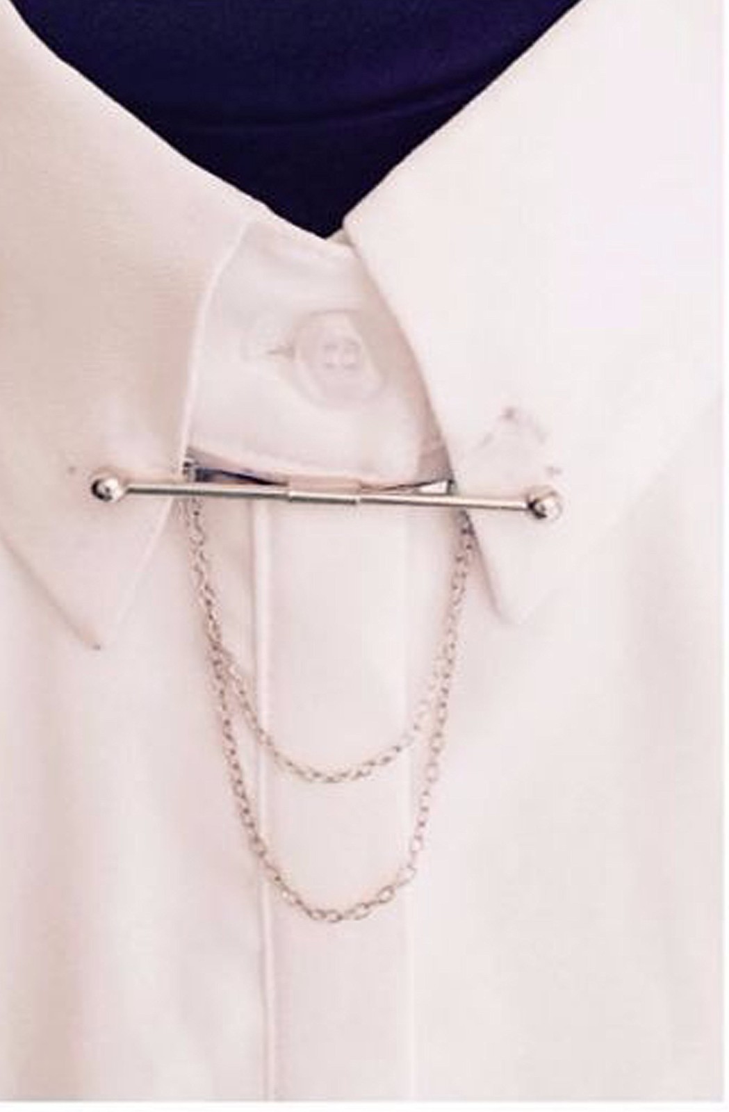 2PCS Tie Collar Bar Pin Set for Men – Classic Collar Clip with Hang Chain