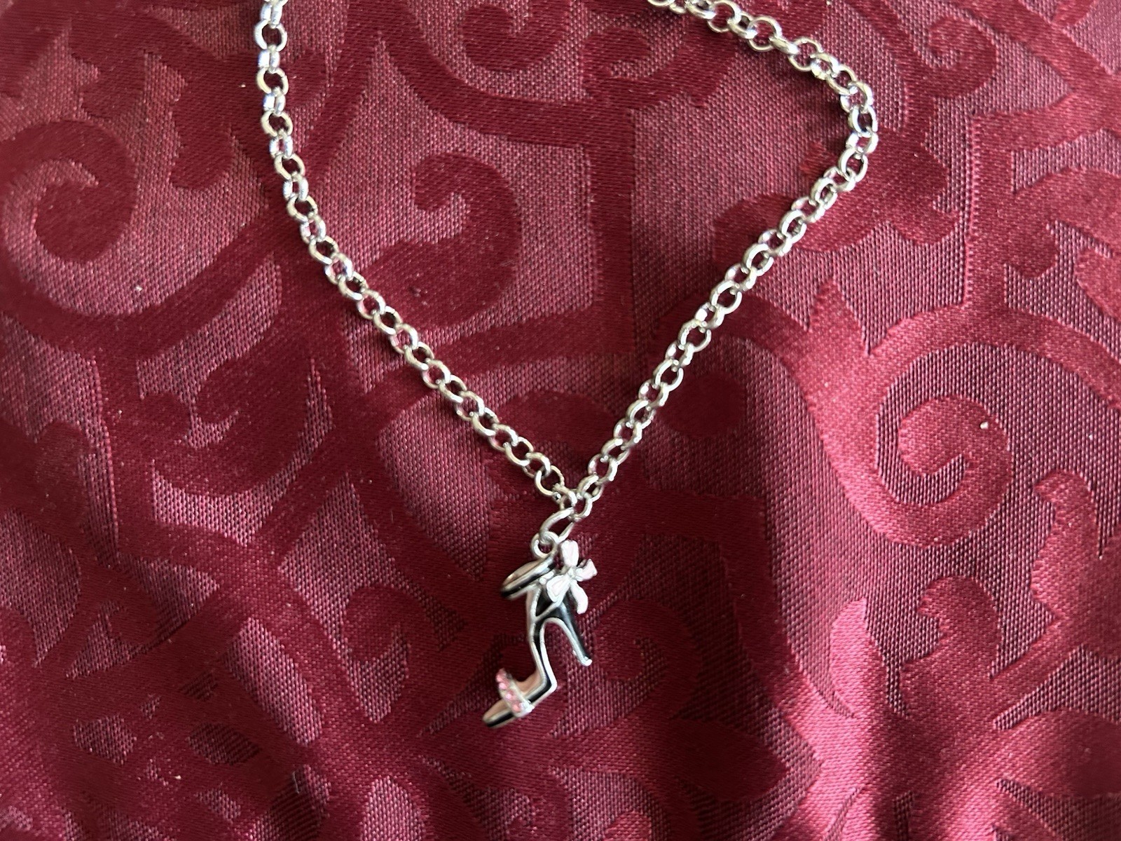 pink/black w/cz’s sexy high heel anklet on 9.5” adj silver tone chain new!