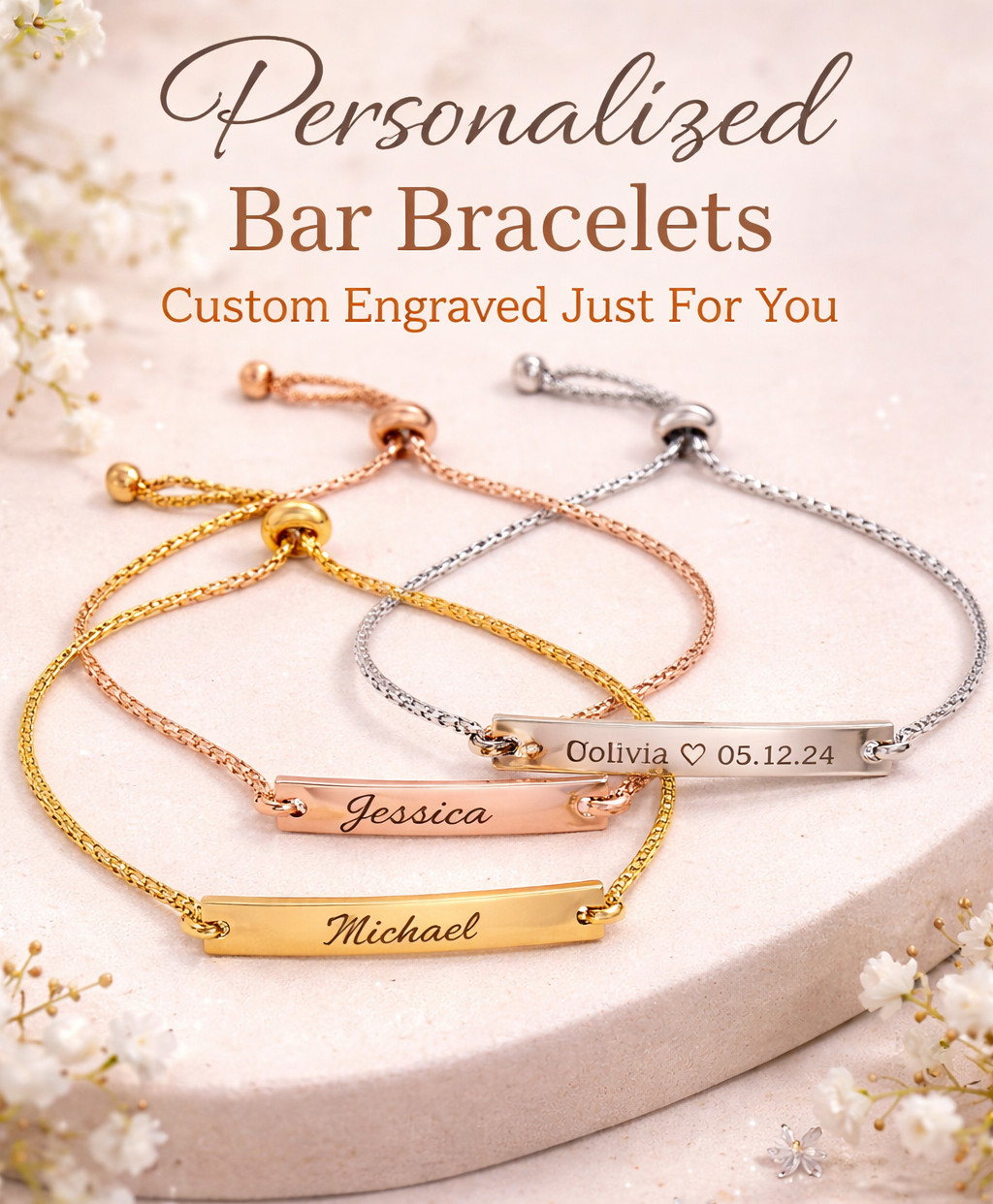 Personalized Bracelet Name Bar Bracelet Custom Engraved Any Name Date Coordinate