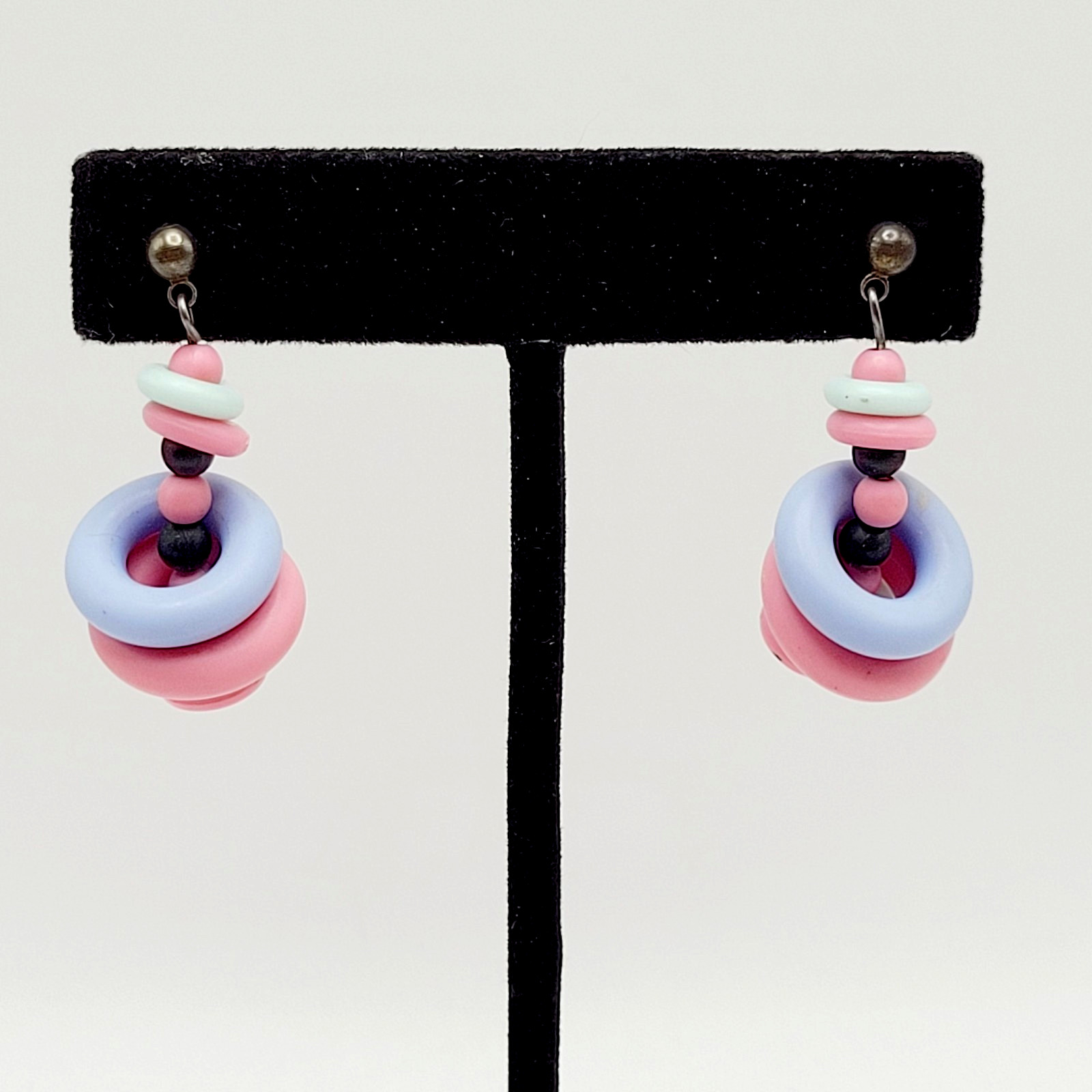 Artisan Donut and Disc Polymer Clay Pastel Colors Modern Pierced Dangle Earrings