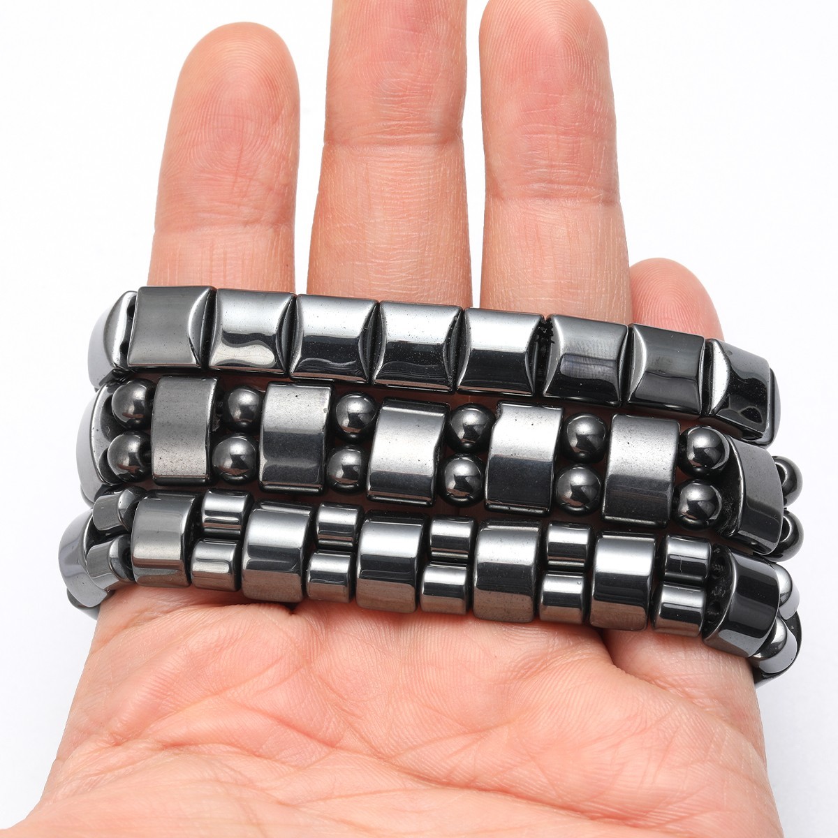 Magnetic Hematite Healing Stretchable Bracelet 2 Line Hematite Therapy Bracelet.