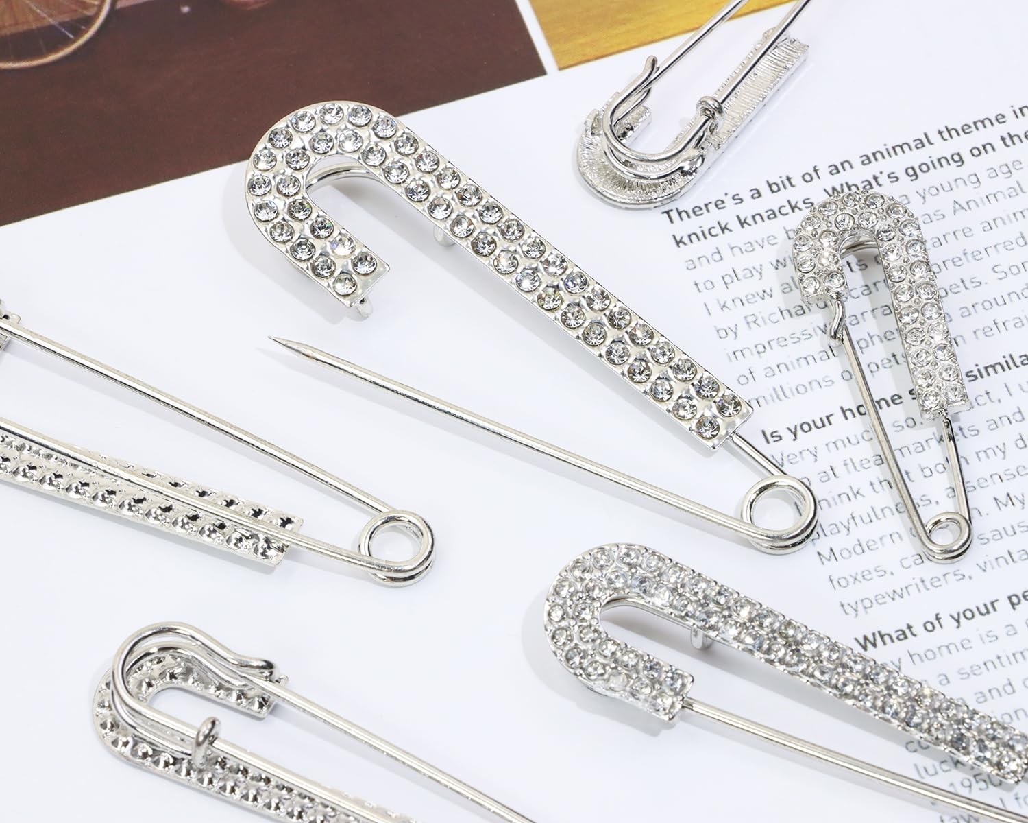 Penta Angel Rhinestone Safety Pins 6Pcs Faux Crystal Brooch Clips for Silver